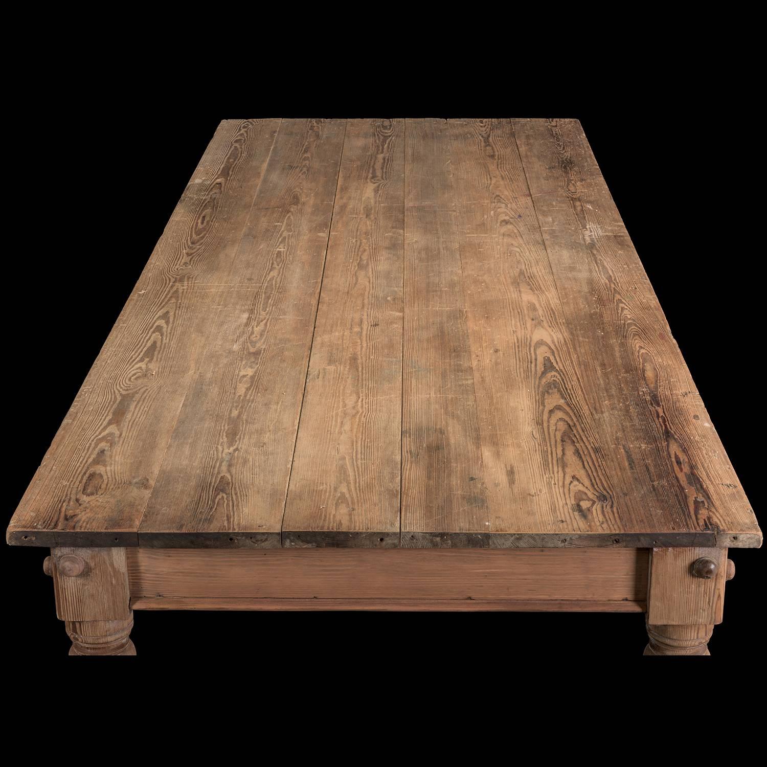 Hand-Crafted Massive Scrubbed Pine Dining Table