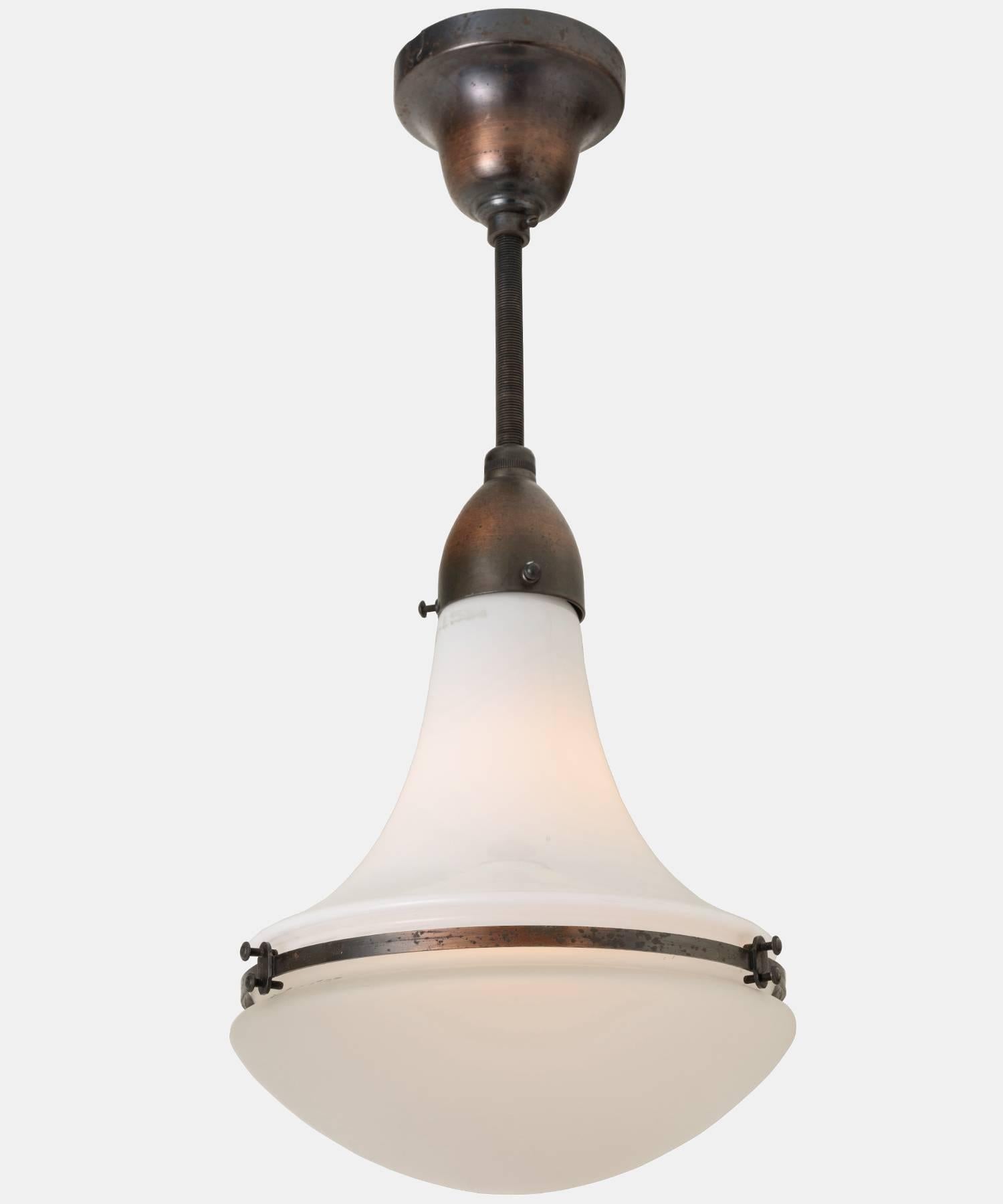 Produced by AEG and Siemens, with an upper opal glass shade, and lower frosted glass shade.