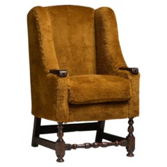Wingback-Sessel aus Wollfleece, England 1910