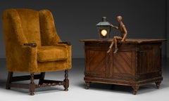 Wingback-Sessel aus Wollfleece, England 1910