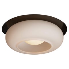 Brass and Opaline Flush Mount Light, Made in Italy