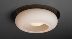 Brass and Opaline Flush Mount Light, Made in Italy