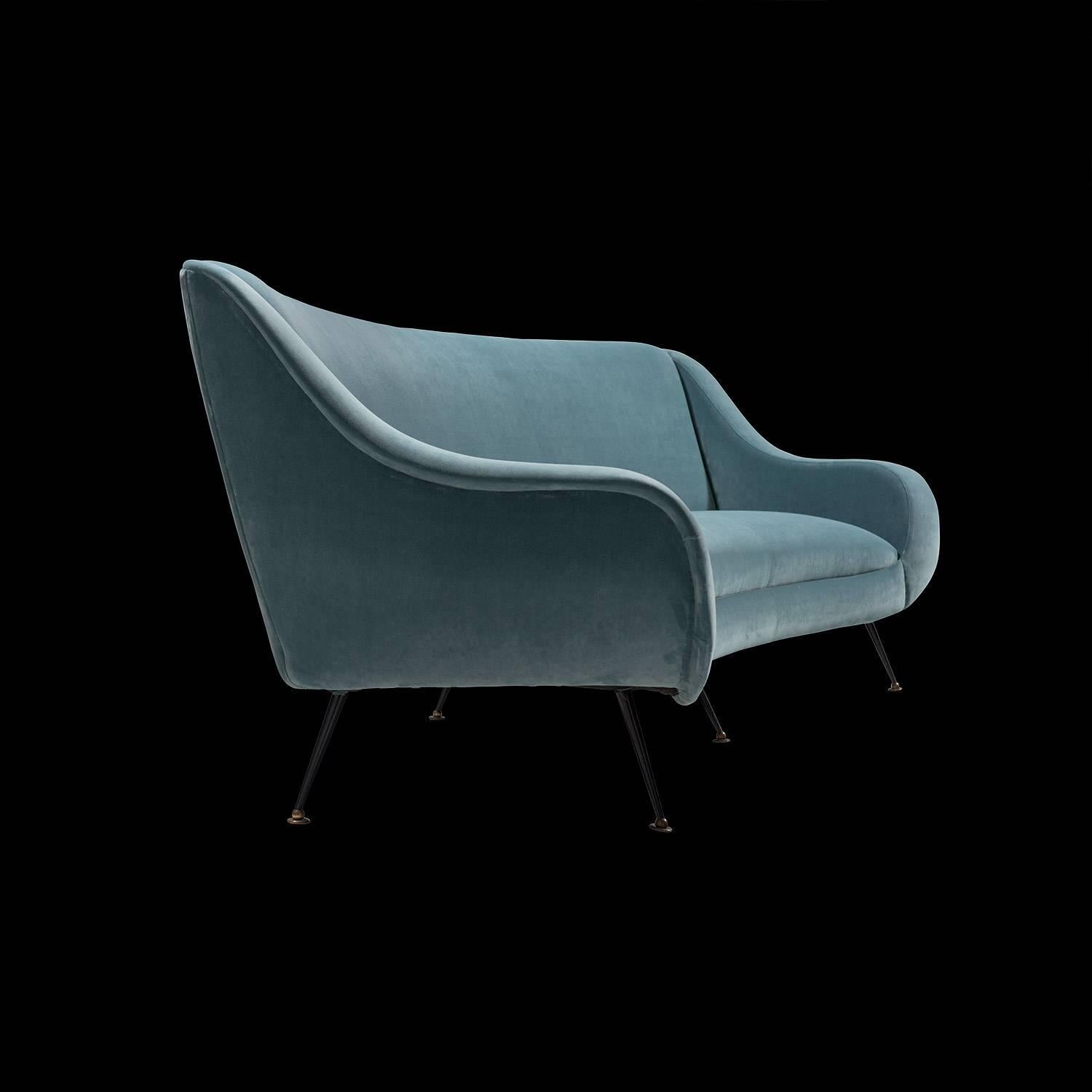 Mid-Century Modern Modern Blue Velvet Sofa