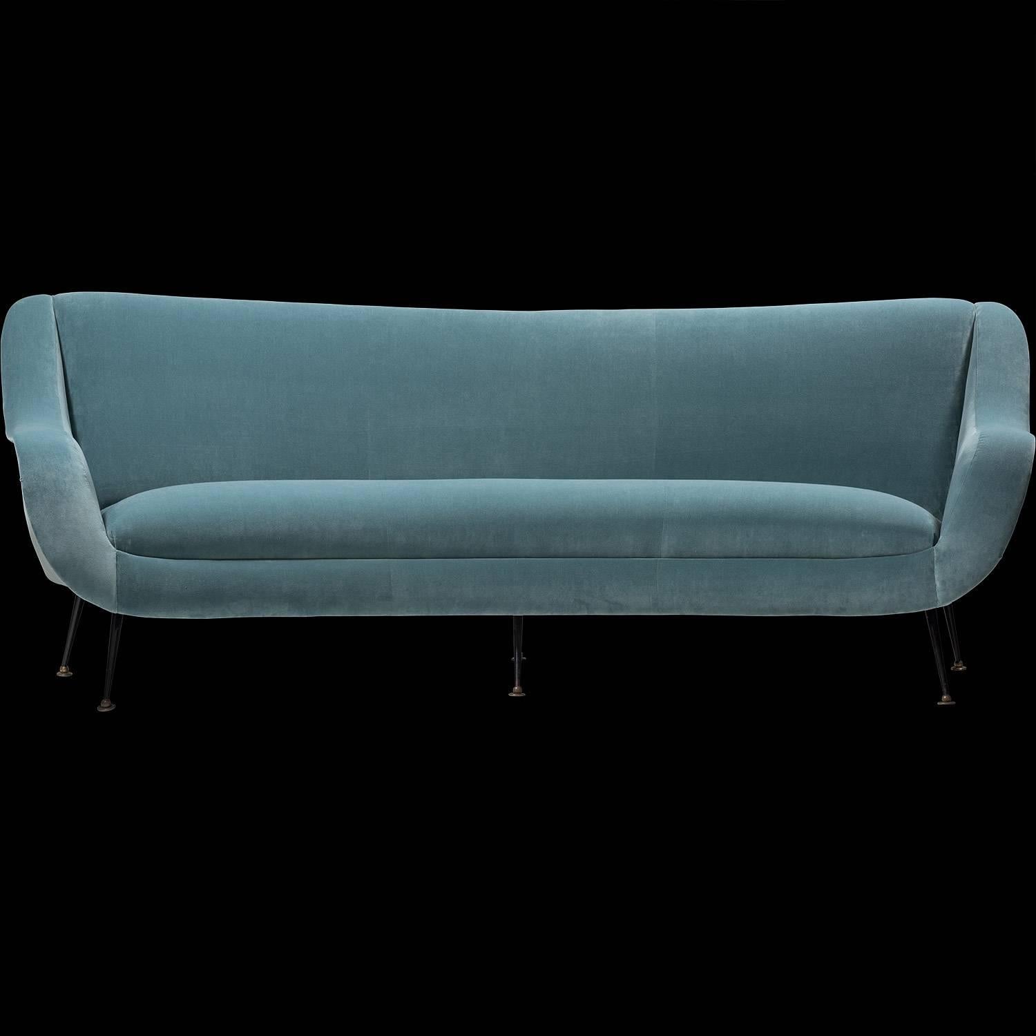 Mid-20th Century Modern Blue Velvet Sofa