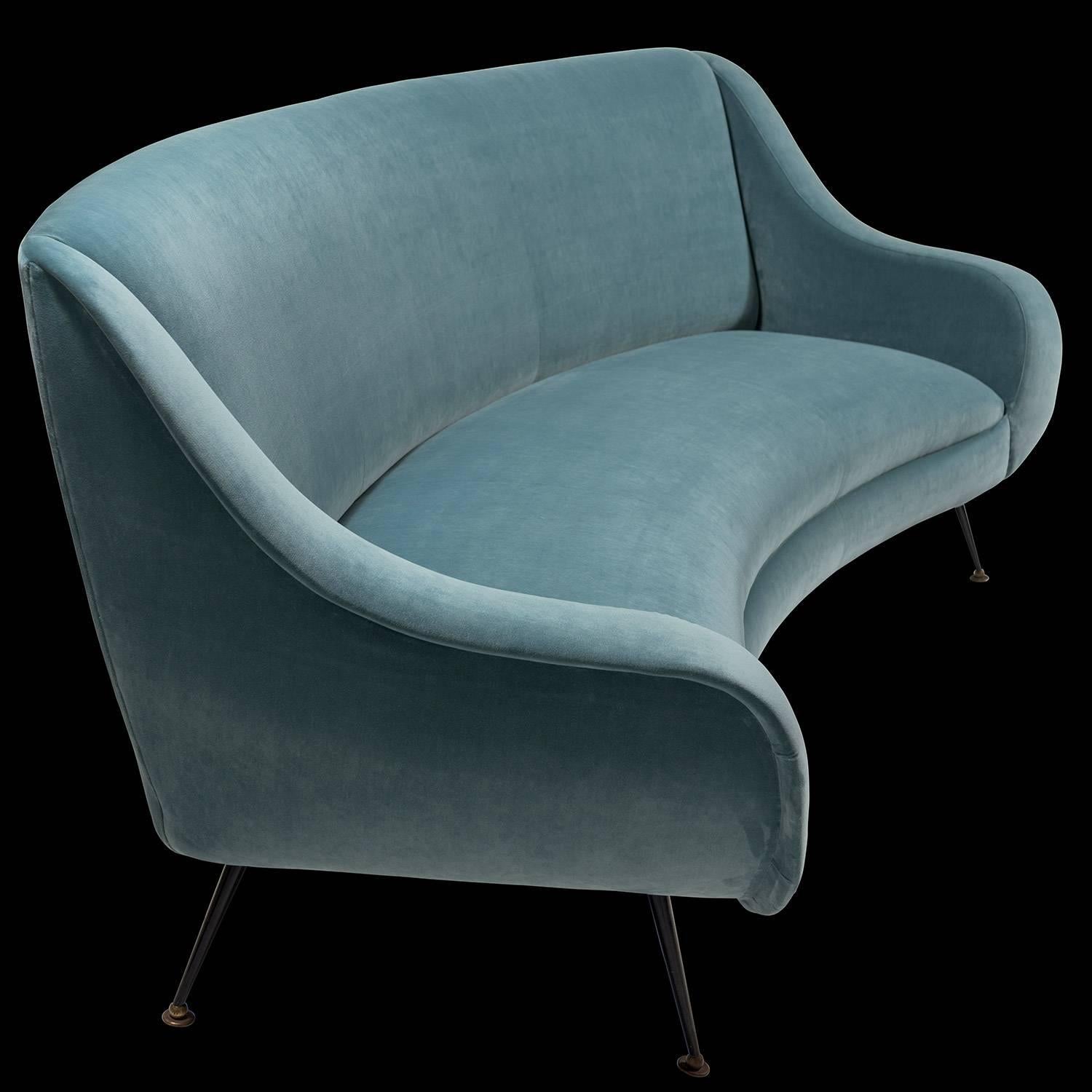 Painted Modern Blue Velvet Sofa