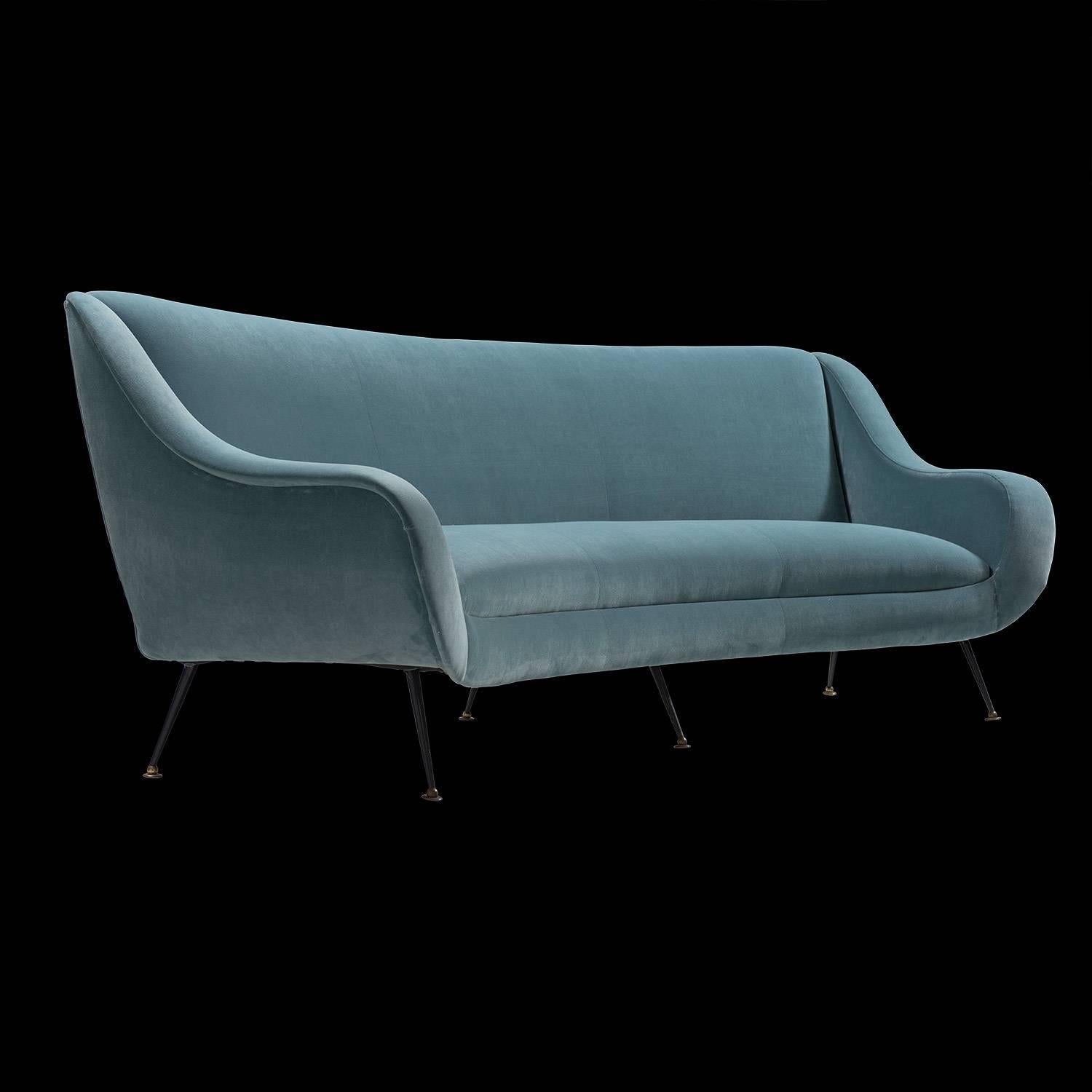 Metal Modern Blue Velvet Sofa
