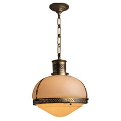 Brass & Opaline Glass Pendant, England 1930