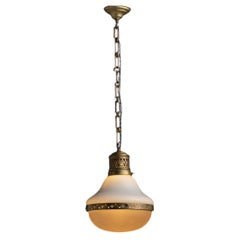Milk Glass & Brass Pendant, England 1930