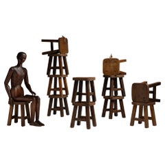 Elm Stools, France 1950