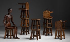 Elm Stools, France 1950