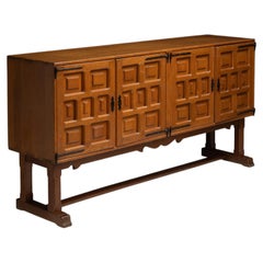 Brutalist Oak Sideboard, France 1960