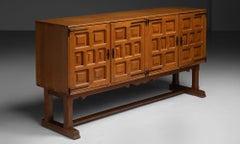 Brutalist Oak Sideboard, France 1960