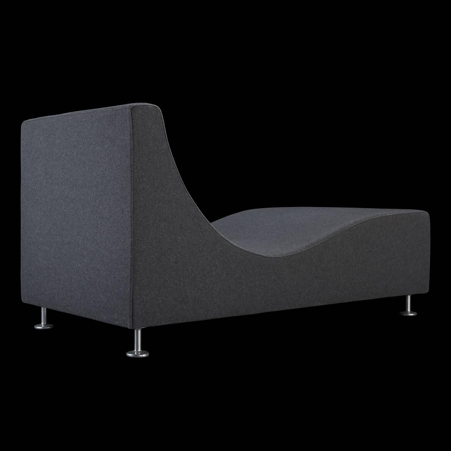 Upholstered in grey fabric with die-cast polished aluminum feet. Produced by Cappellini.