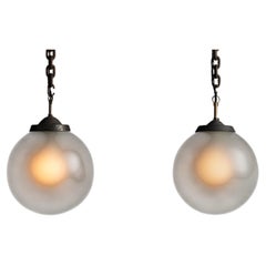Etched glass Globe pendants, Netherlands 1940