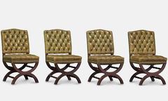 Green Leather and Mahogany Dining Chairs, circa 1920