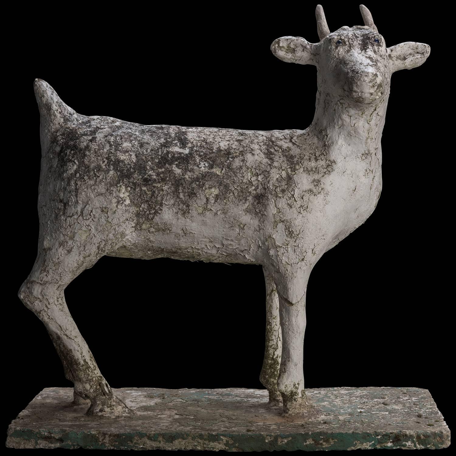 Concrete Folk Art Goat Garden Sculpture For Sale at 1stdibs