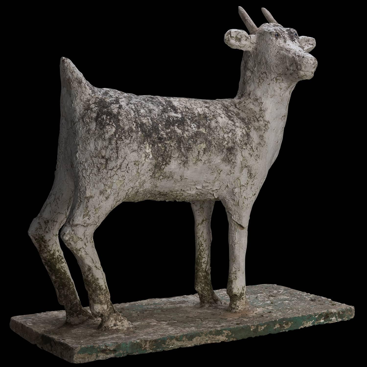 Concrete Folk Art Goat Garden Sculpture For Sale at 1stdibs