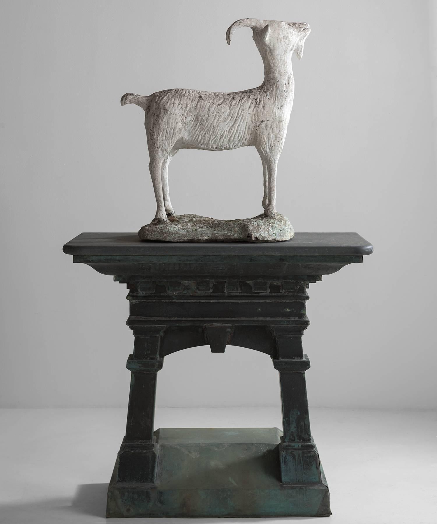 French Cast Stone Goat Garden Statue
