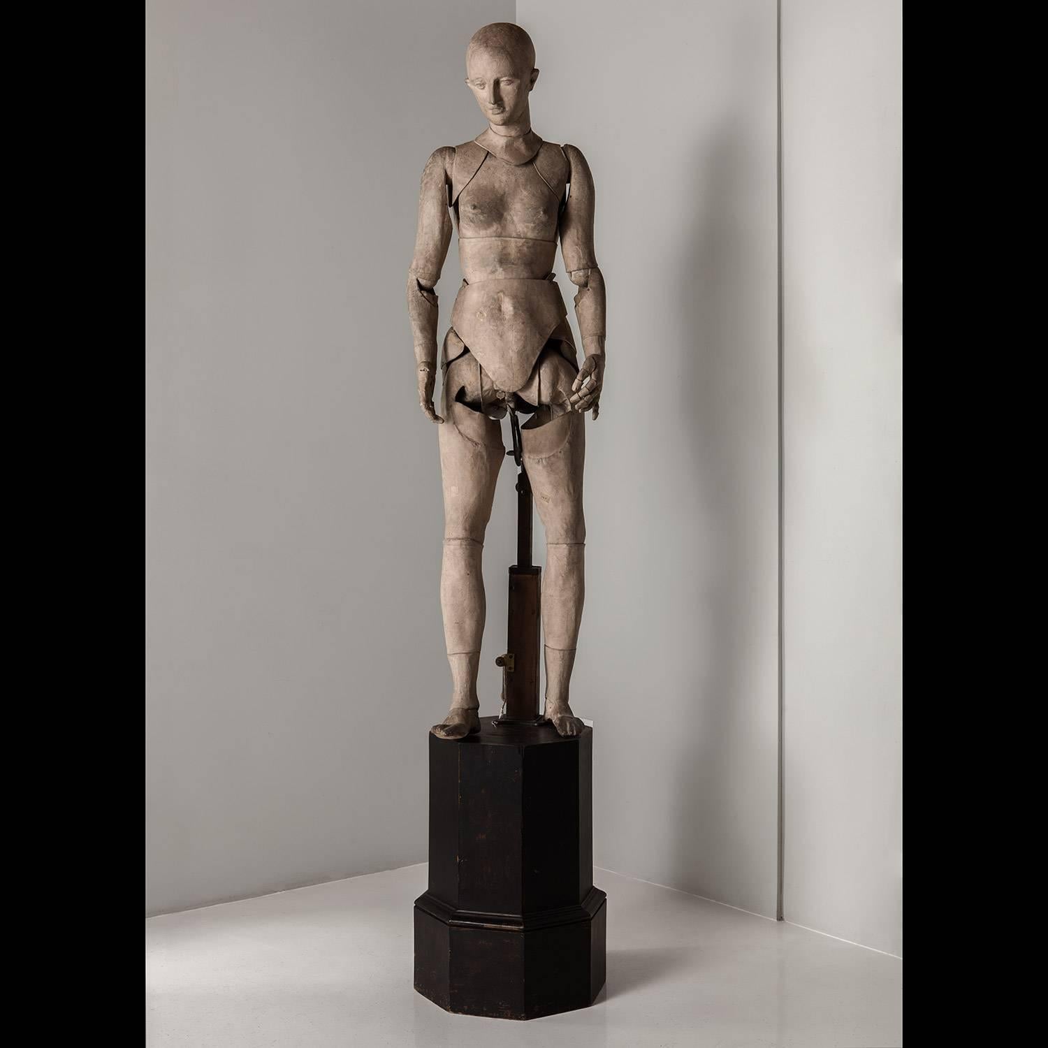 Paper Mâché artist model, Mannequin, France, circa 1850. Fully articulated mannequin, composed of a simple wooden structure underneath an exquisite composite- paper body, with metal springs and leather straps allowing for an amazing range of