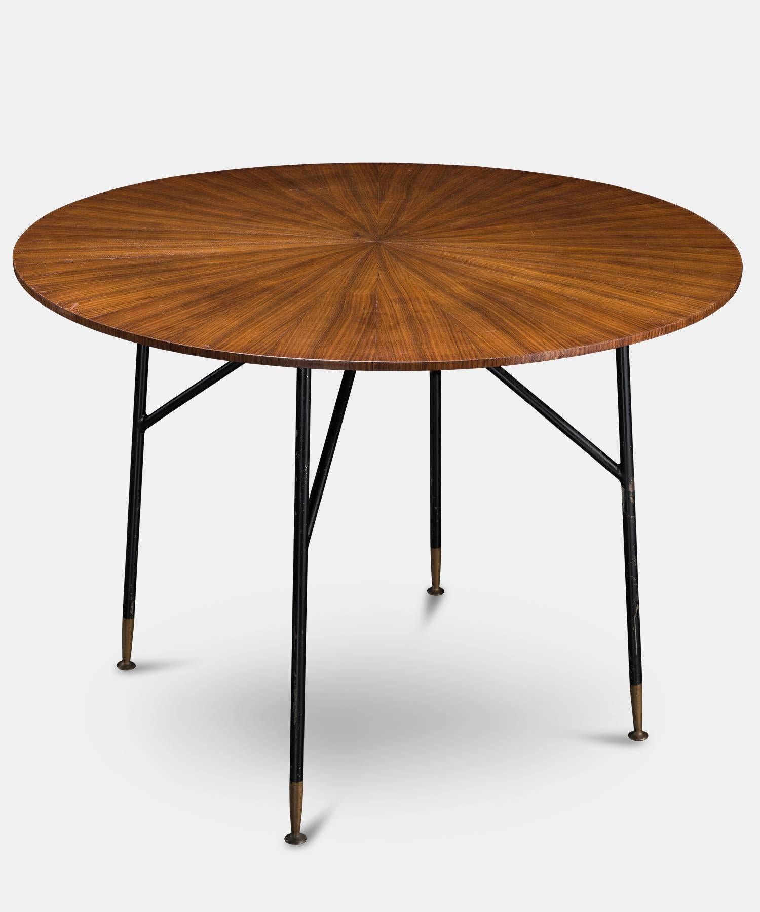 Modern Sunburst Wood & Metal Centre Table, France, circa 1960