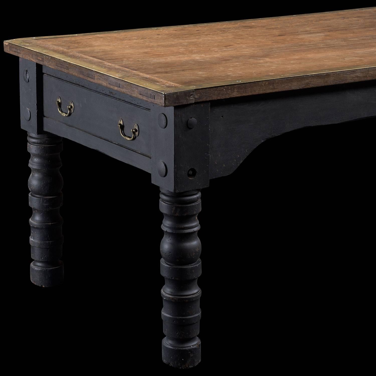 Brass Oak and Turned Leg Dining Table, circa 1870
