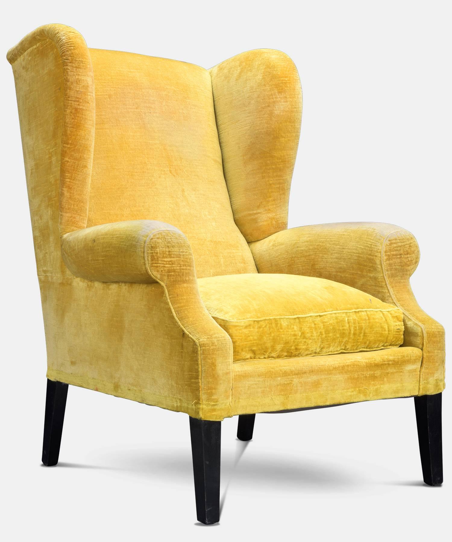yellow velvet wingback chair