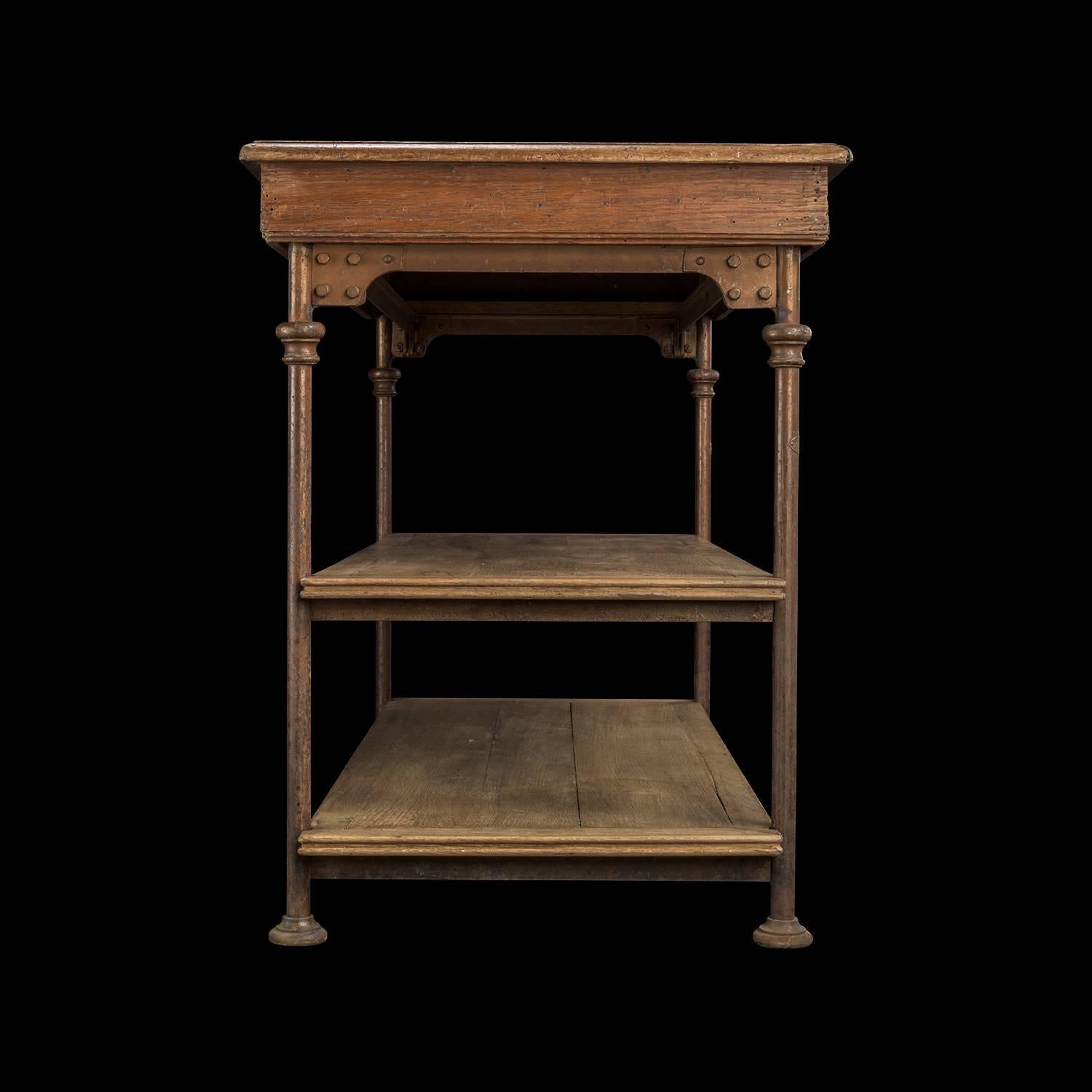 Late 19th Century Theodore Scherf Oak and Iron Drapers Tables, circa 1890