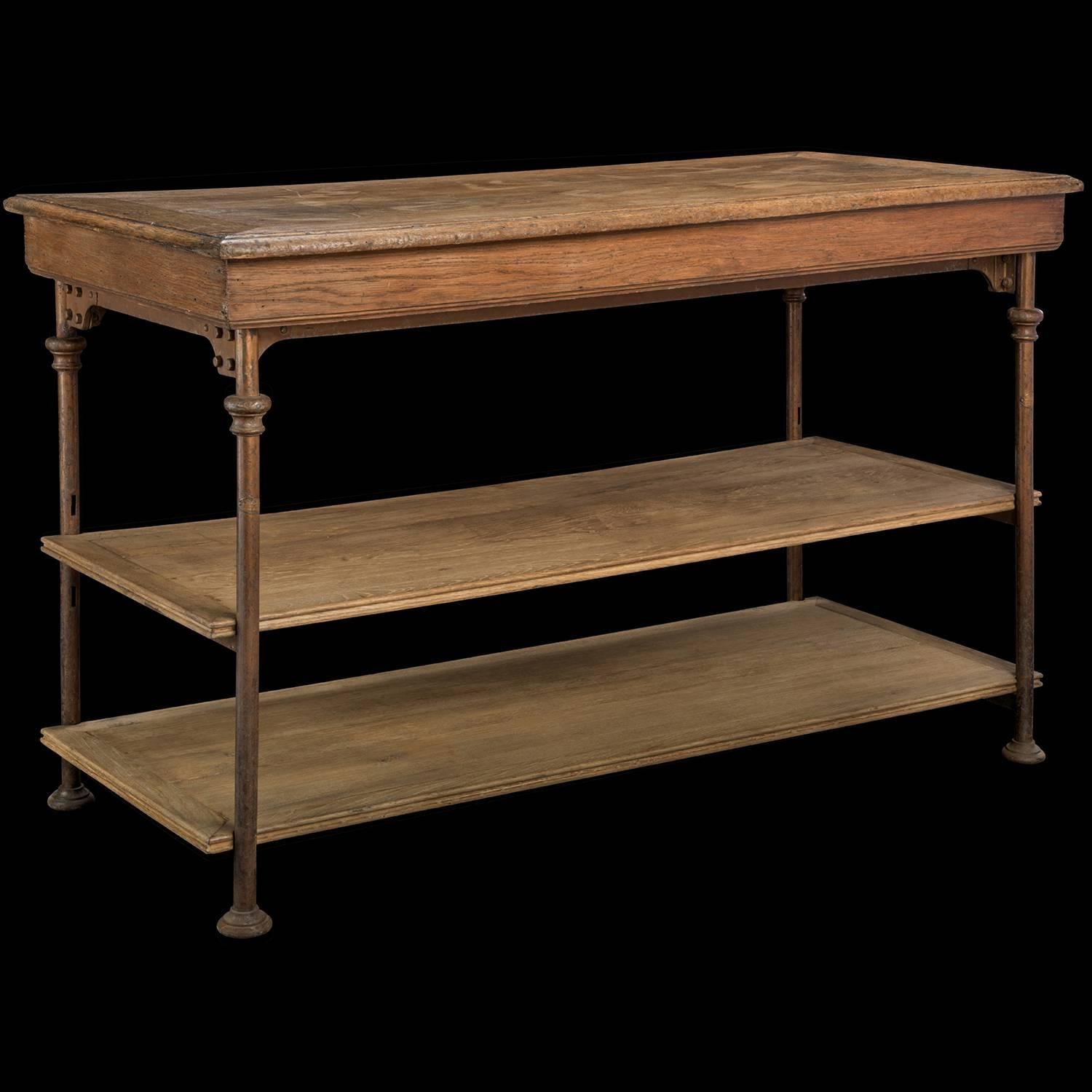 French Theodore Scherf Oak and Iron Drapers Tables, circa 1890