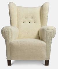 Faux Wool Danish Wingback Chair, circa 1970