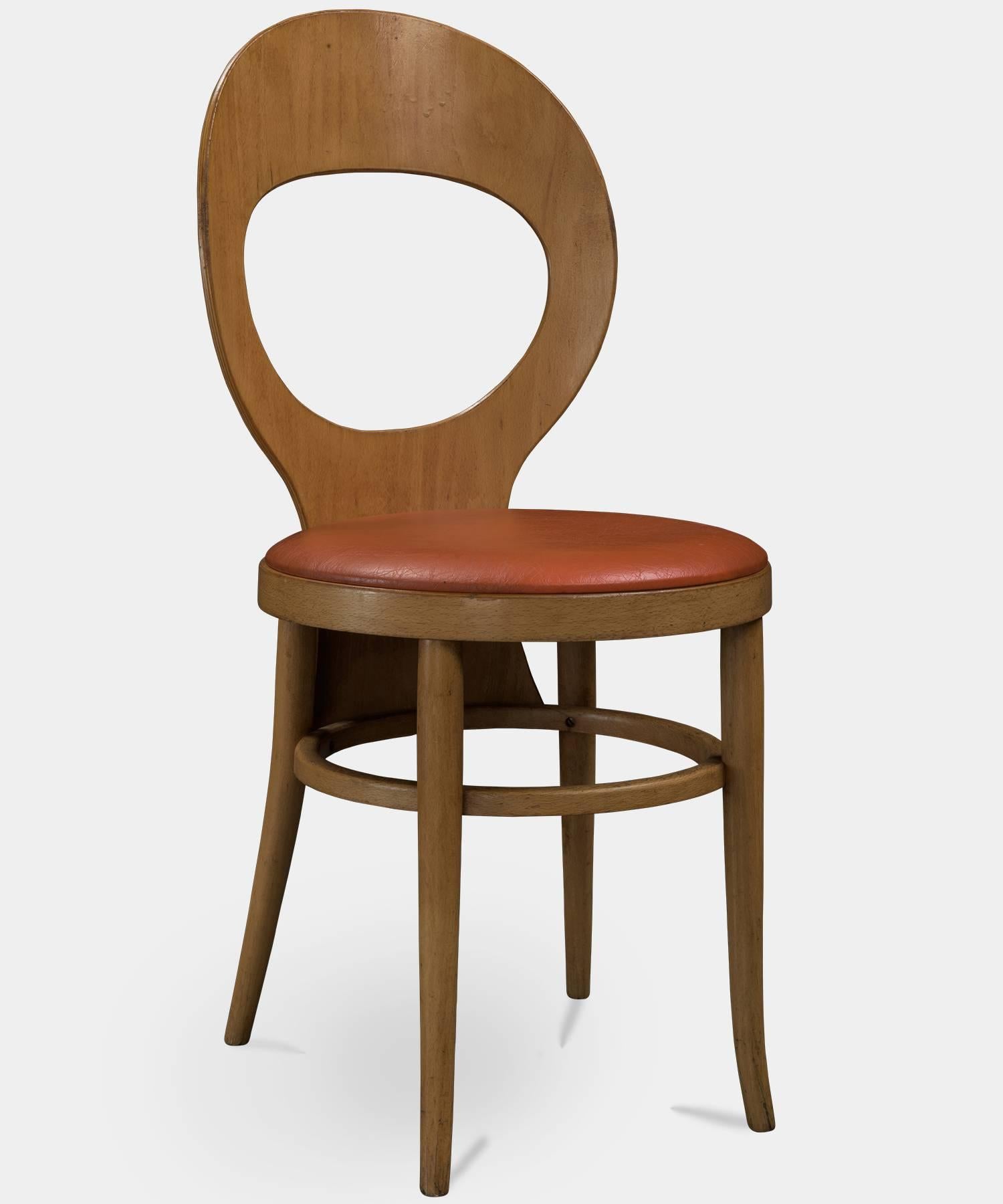 Modern Baumann Bentwood and Vinyl Bistro Chairs, circa 1970