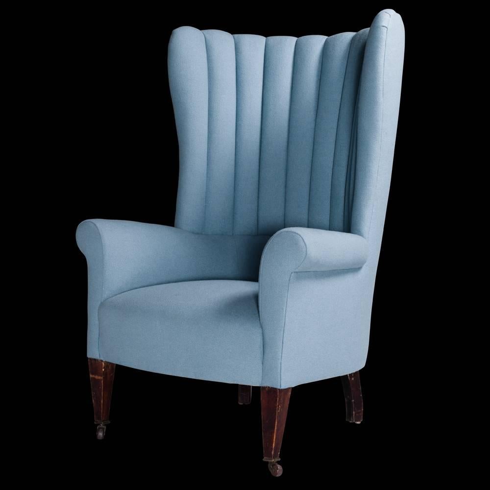 Brass Pair of Wool Wingback Chairs, circa 1830