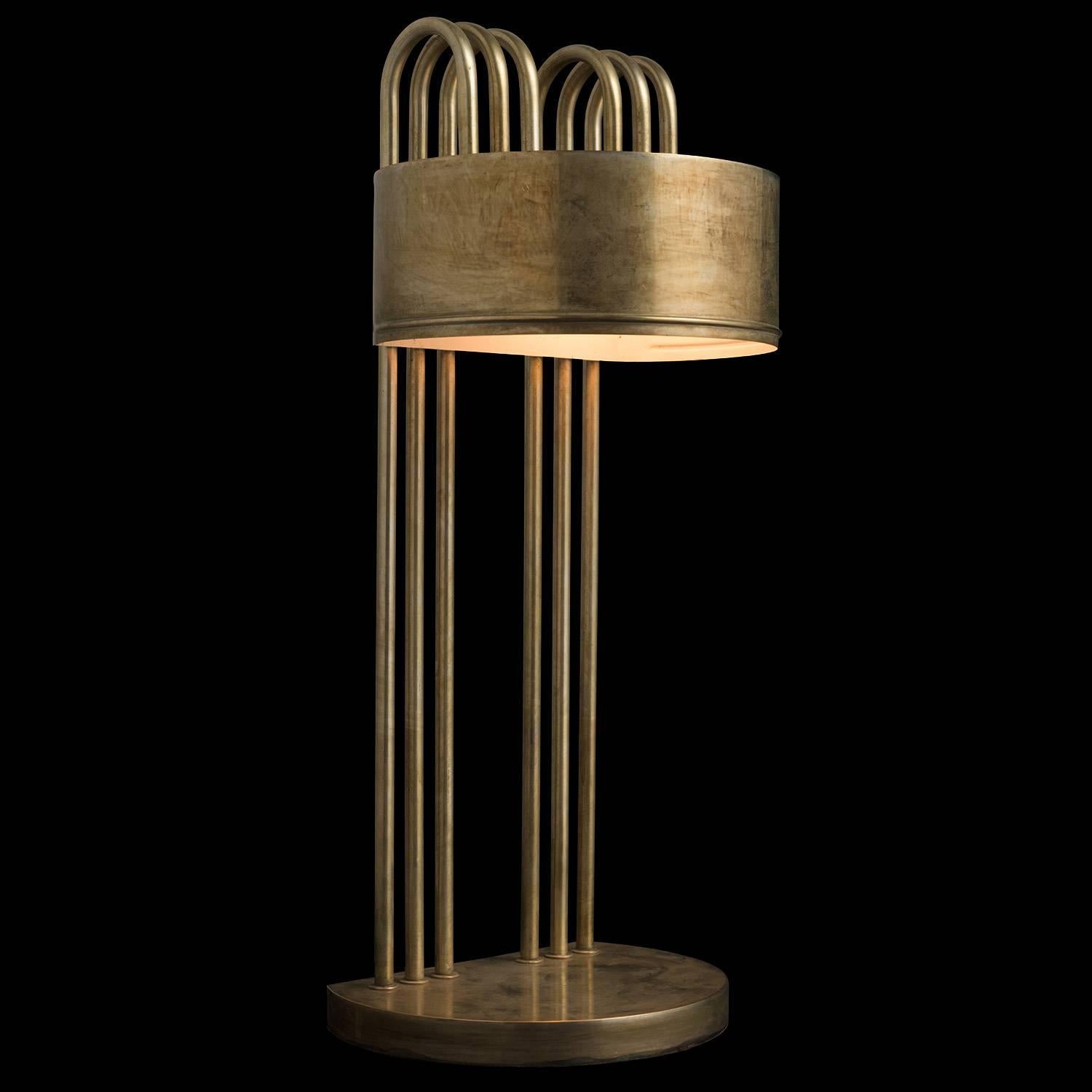 Marcel Breuer desk lamp, circa 1925.

Designed for the International Exposition of Modern Industrial and Decorative Arts, in Paris. Composed of brass plated nickel, and stamped “Exposition Paris 1925”.