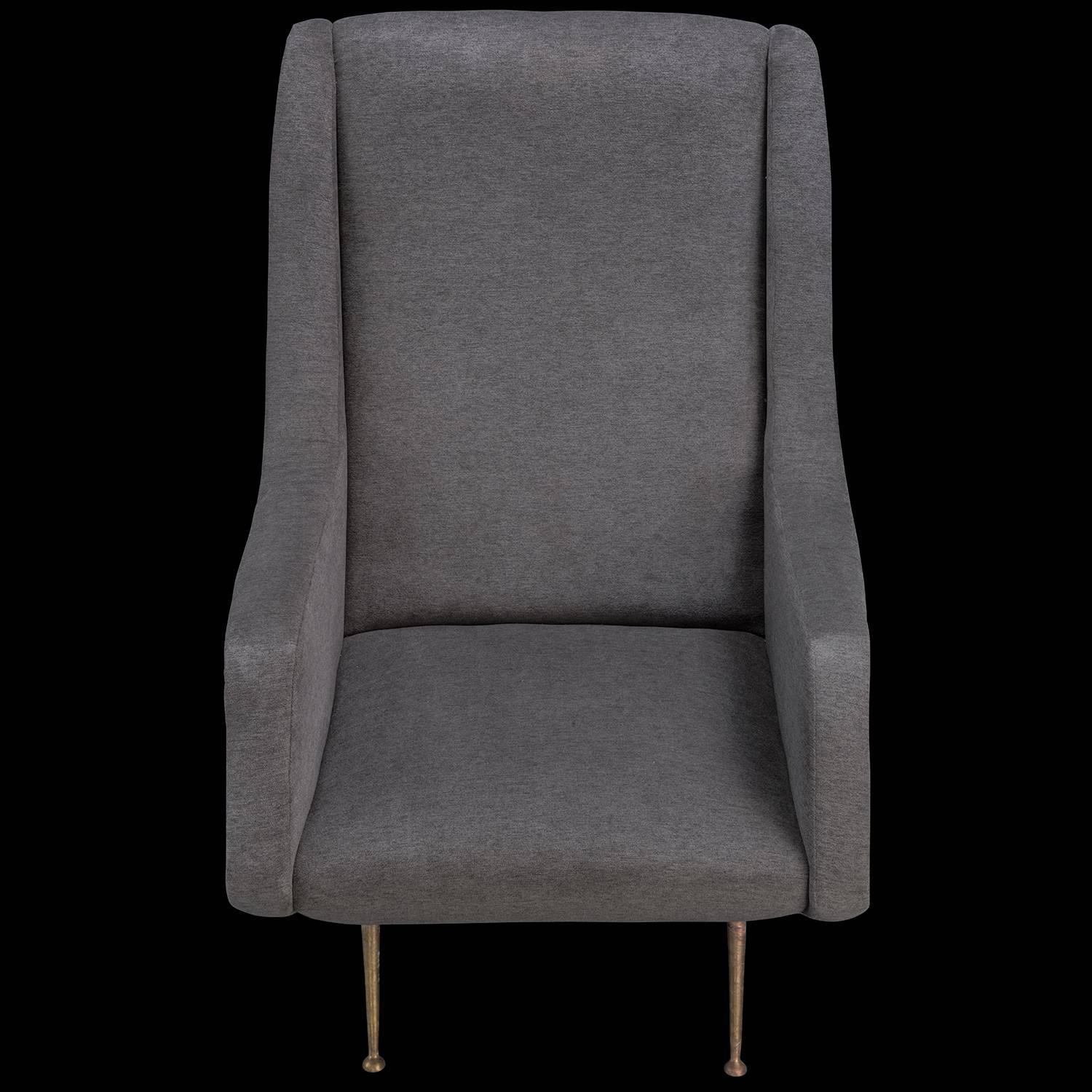 Grey Velvet and Brass Modern Armchairs, circa 1960 For Sale at 1stdibs