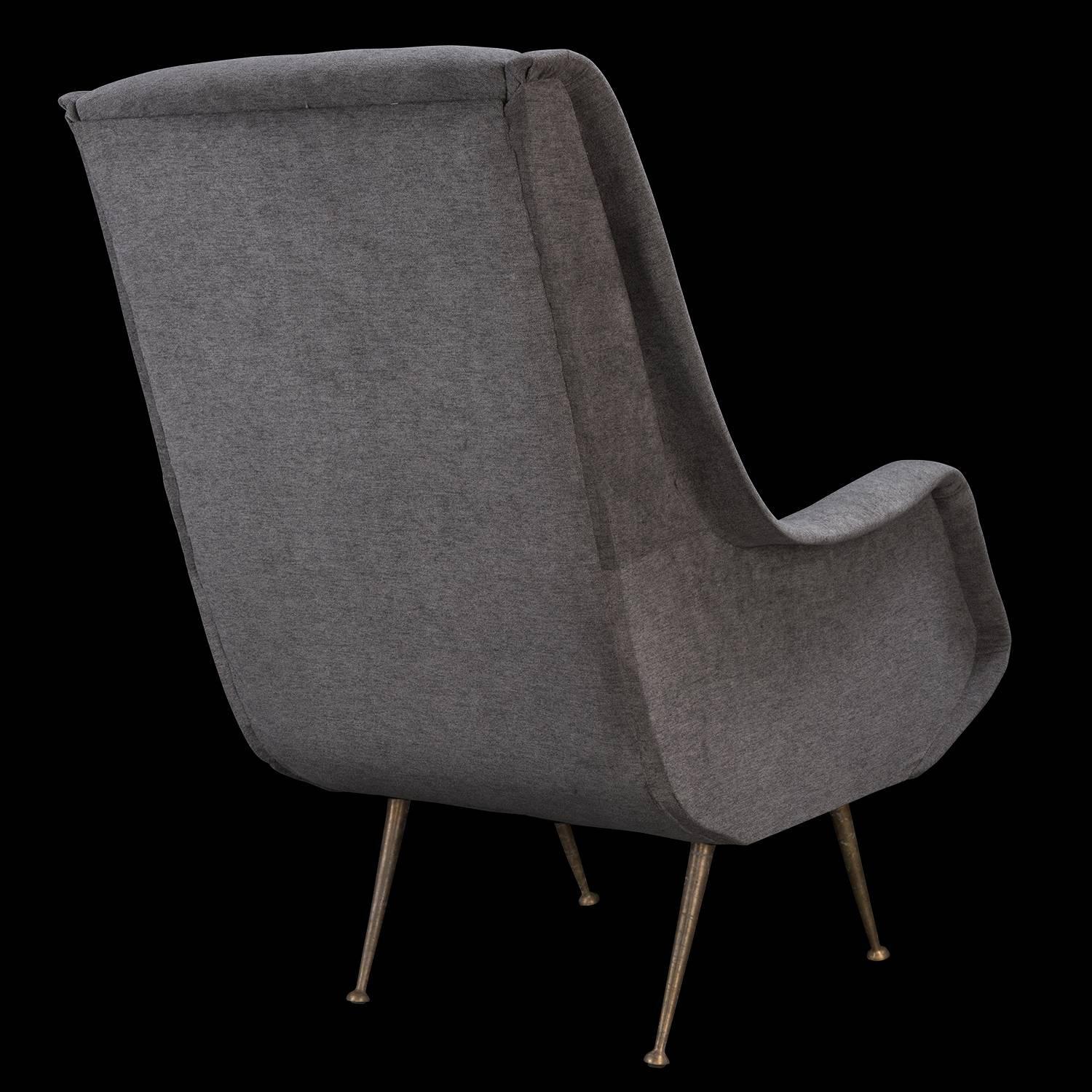 Grey Velvet and Brass Modern Armchairs, circa 1960 For Sale at 1stdibs