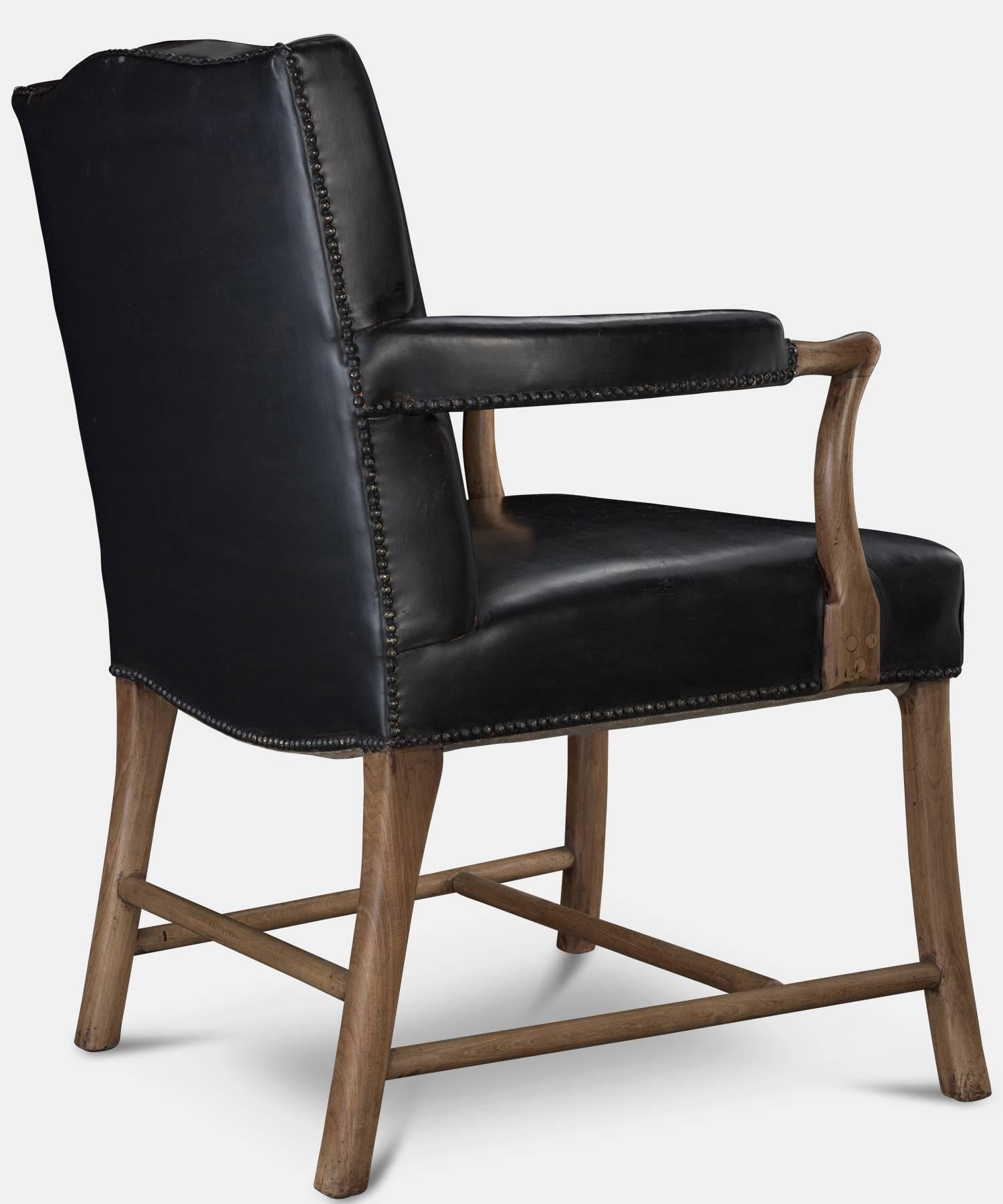 Modern Leather and Oak Armchair, circa 1950