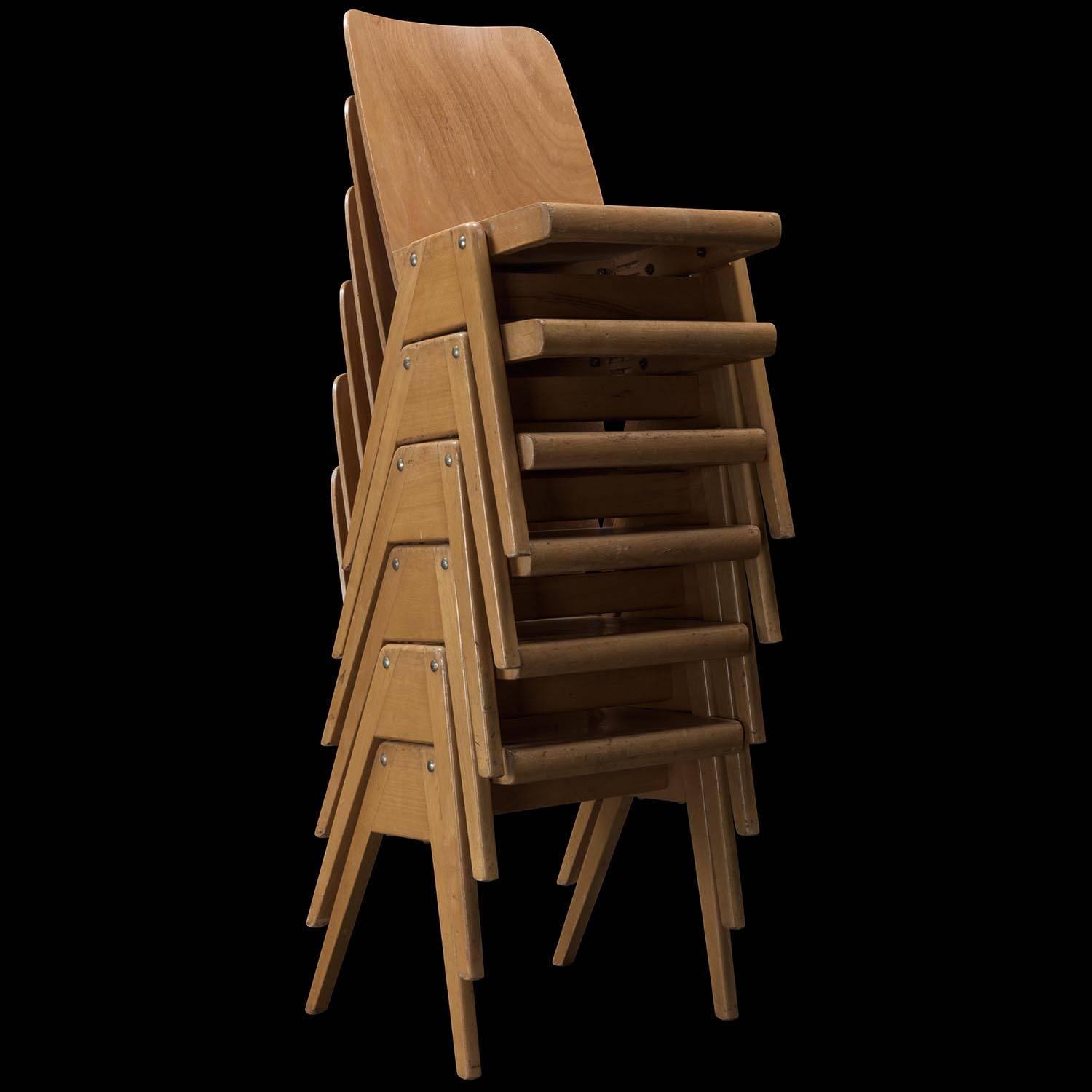 Modern Wooden Stacking Chairs, circa 1960 For Sale at 1stdibs
