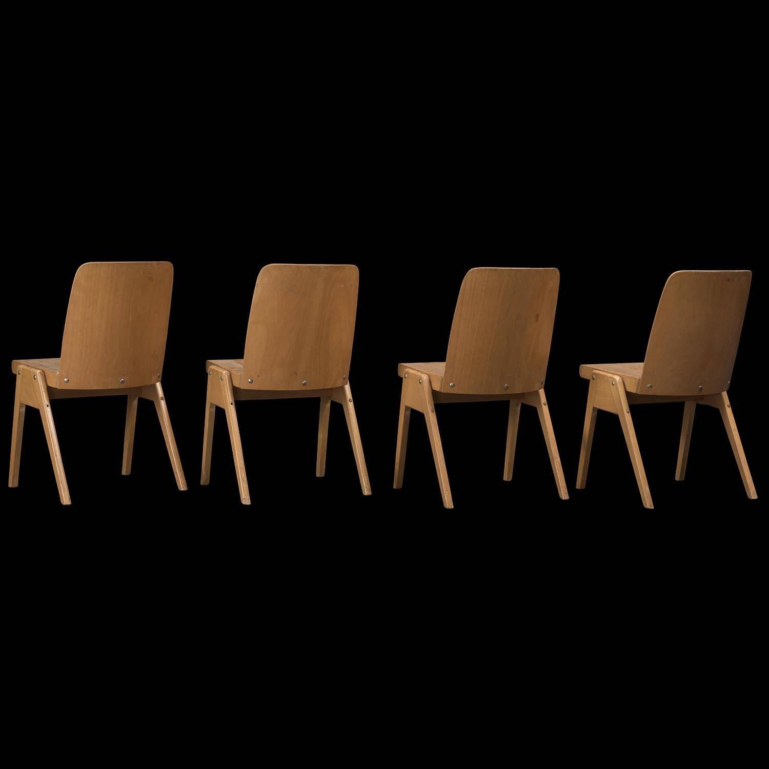 Modern Wooden Stacking Chairs, circa 1960 For Sale at 1stdibs