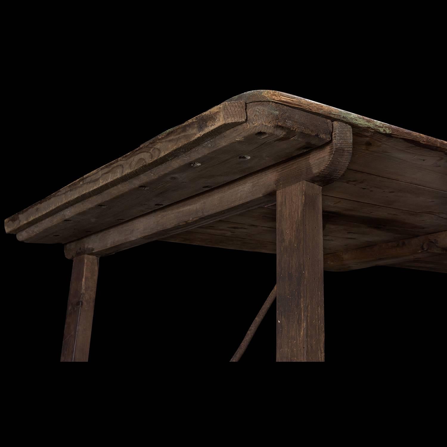 Late 19th Century Painted Pine and Iron Trestle Table, circa 1870