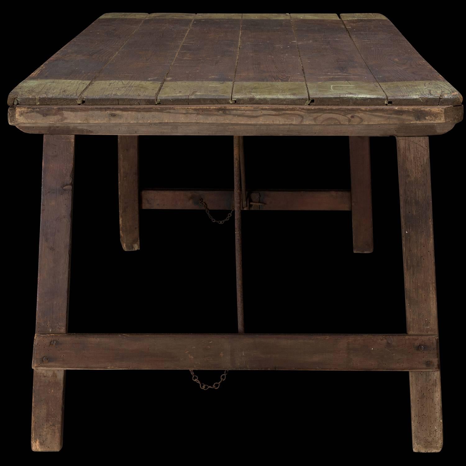 Victorian Painted Pine and Iron Trestle Table, circa 1870