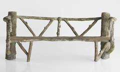 Cast Stone Faux Bois Garden Bench, circa 1930