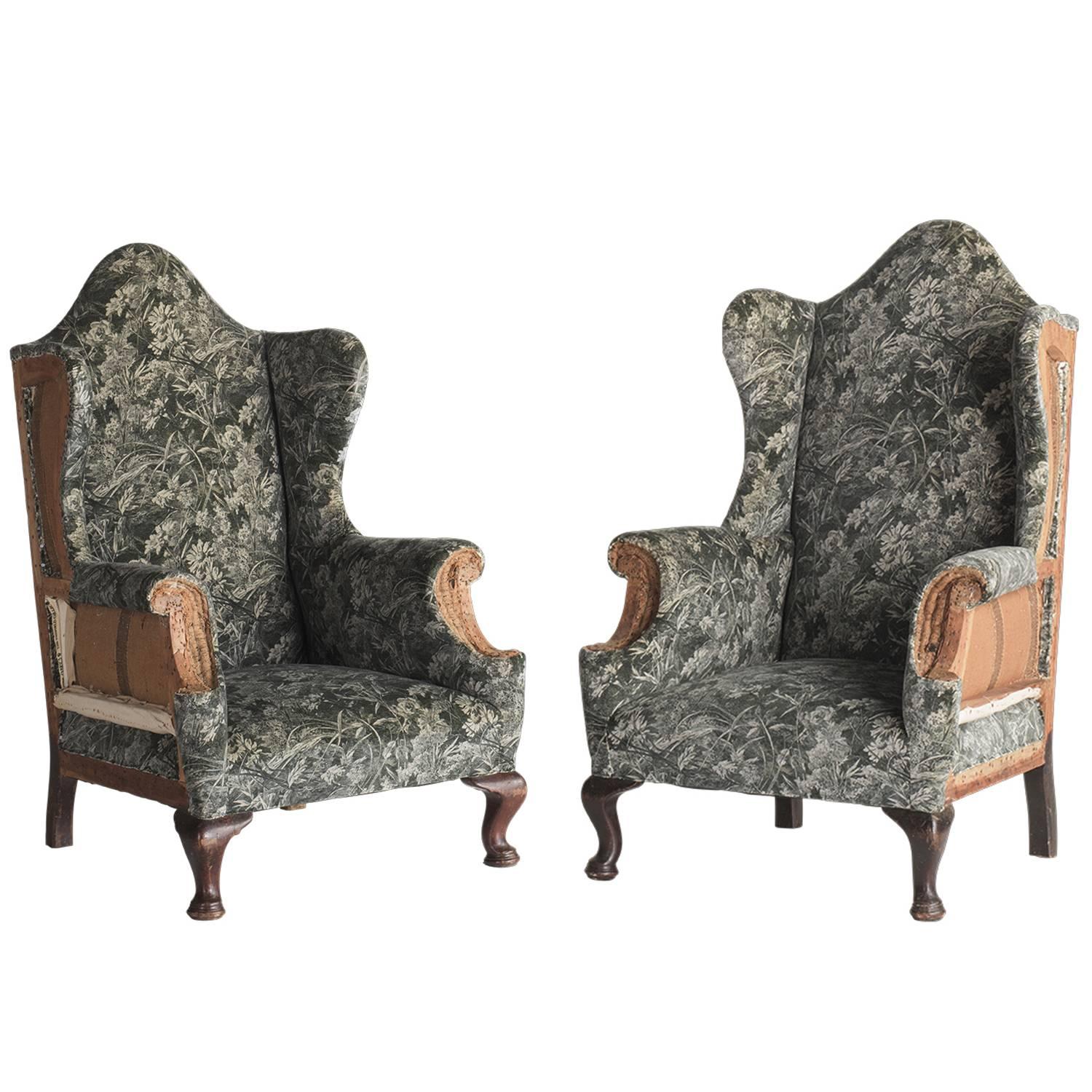 Victorian Velvet and Wood Wingchairs, circa 1890