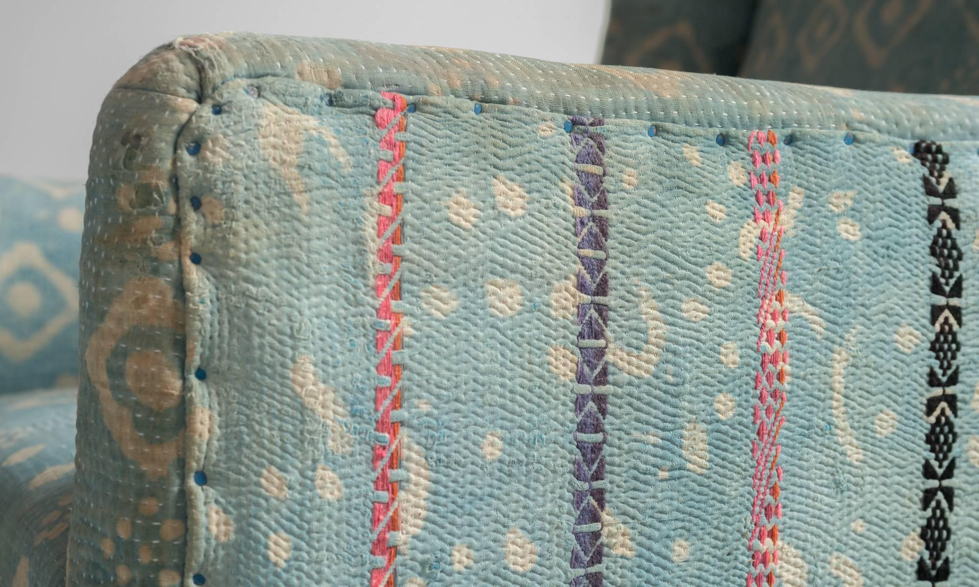 Indian Quilt Walnut Wingchair, England, circa 1880 In Excellent Condition In Culver City, CA