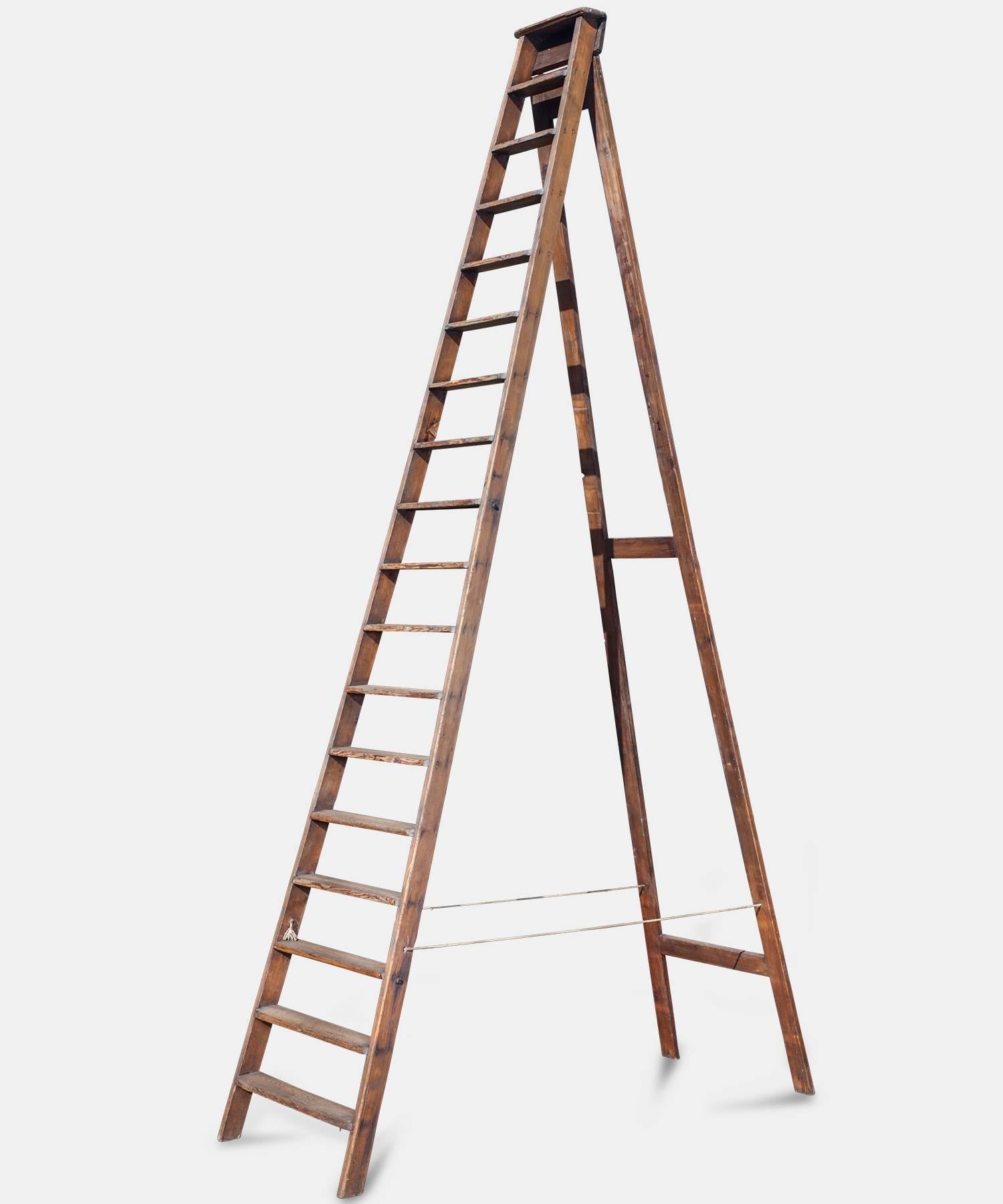 Solid wood ladder with impressive height.