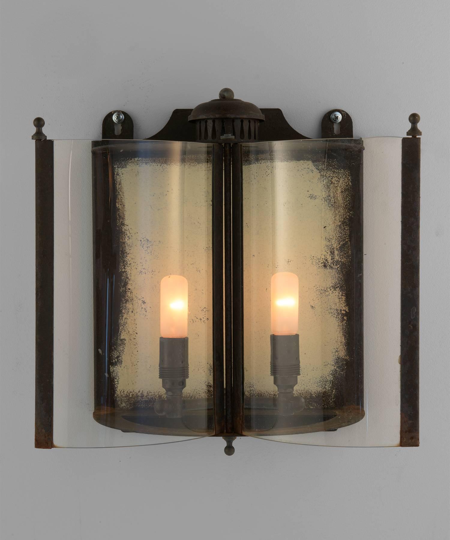 Contemporary Galvanized Metal and Glass Outdoor Wall Sconce, Made in Italy For Sale