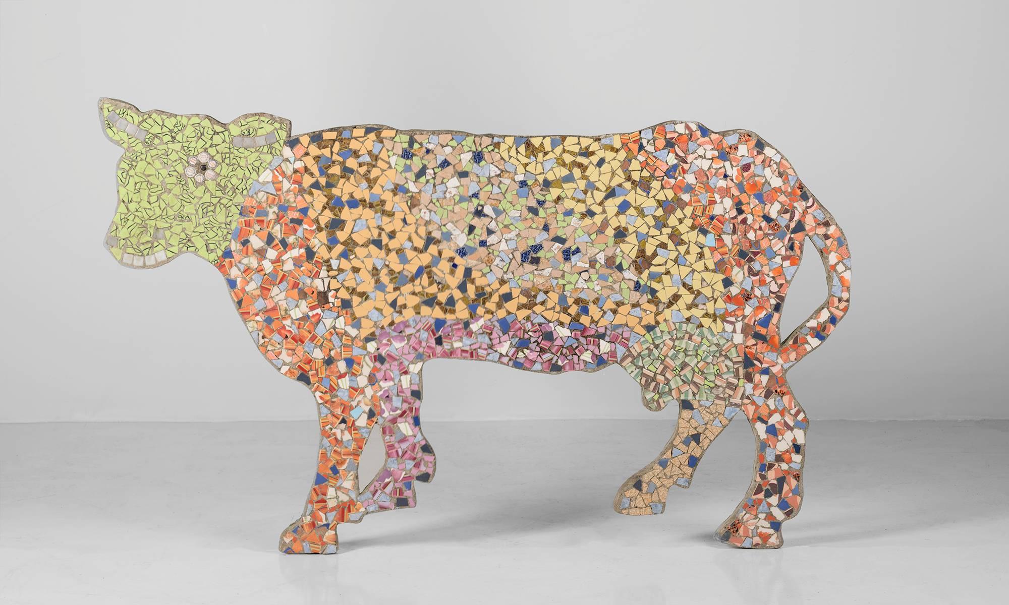 Concrete mosaic cow.