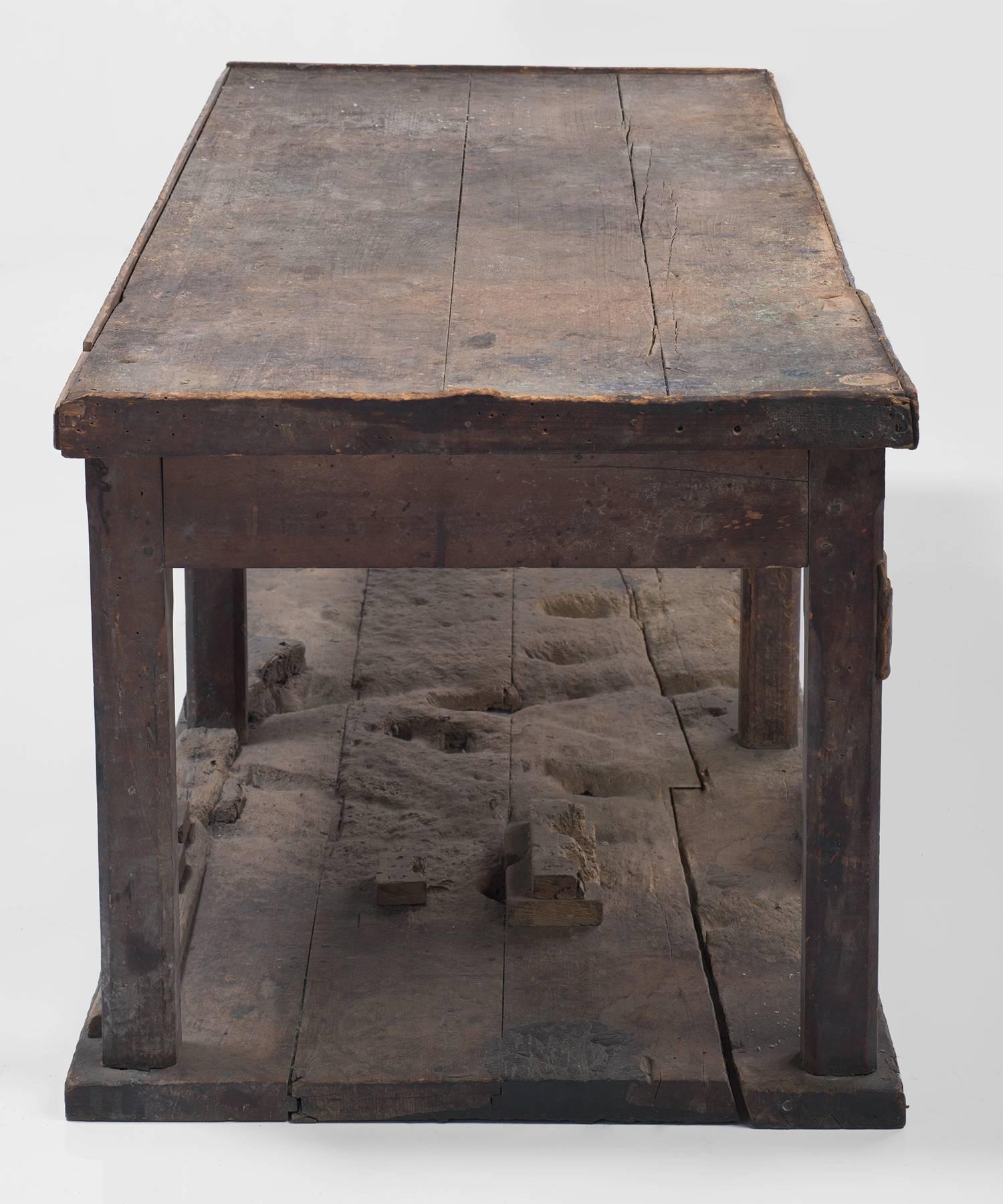 Wood Primitive Console with Built in Hardwood Flooring