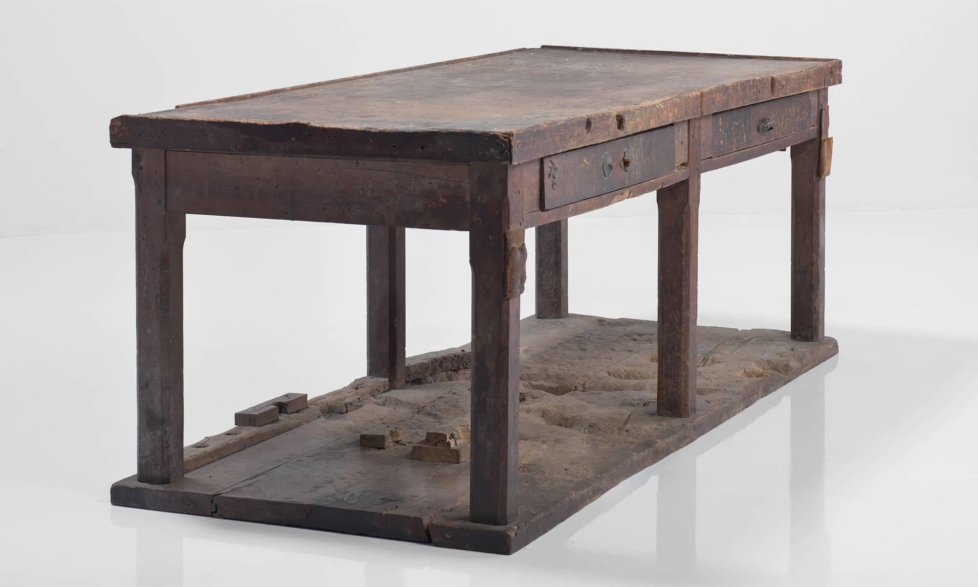 Primitive Console with Built in Hardwood Flooring In Good Condition In Culver City, CA