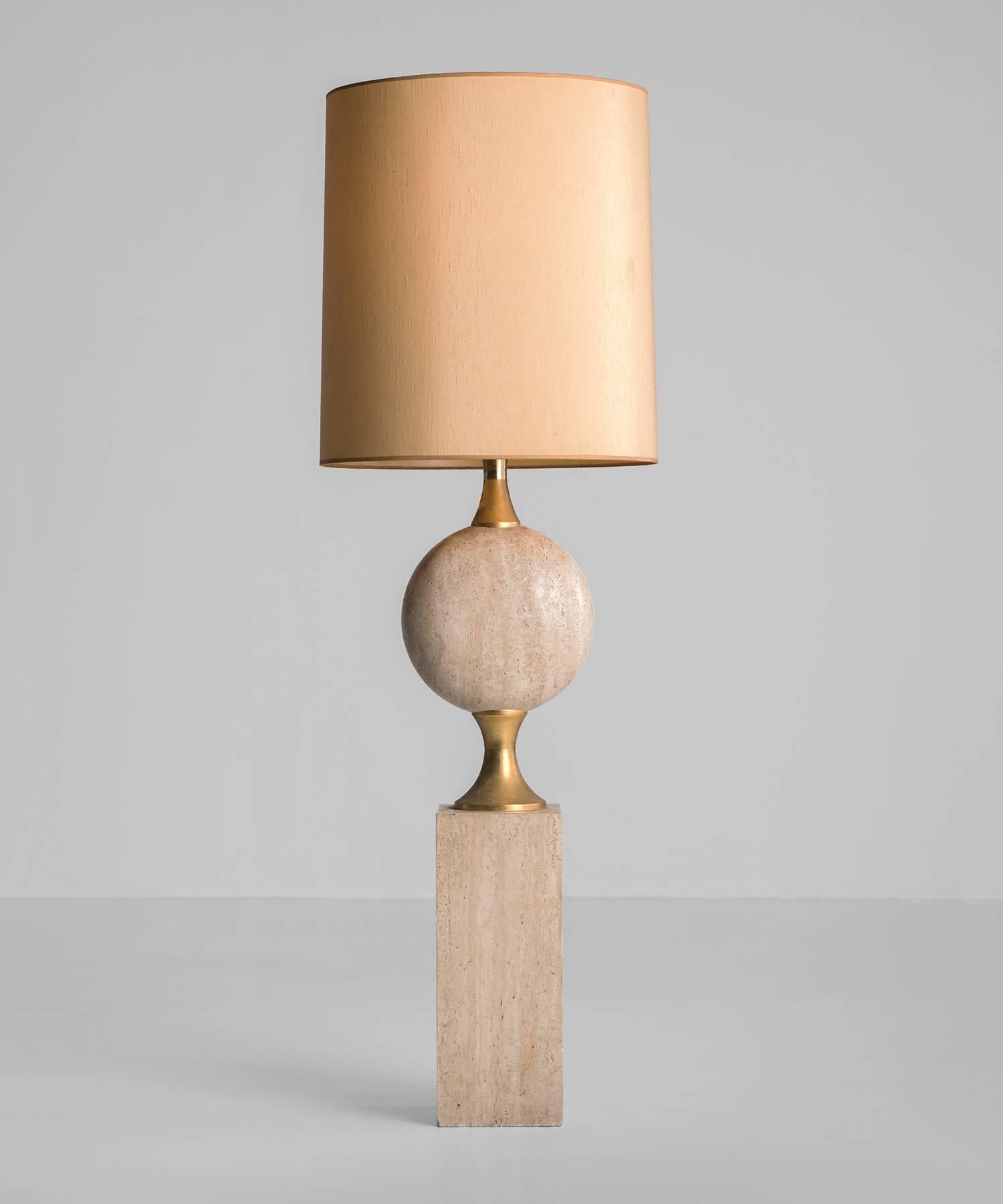 Modern Travertine Marble Floor Lamp by Phillipe Barbier, circa 1970