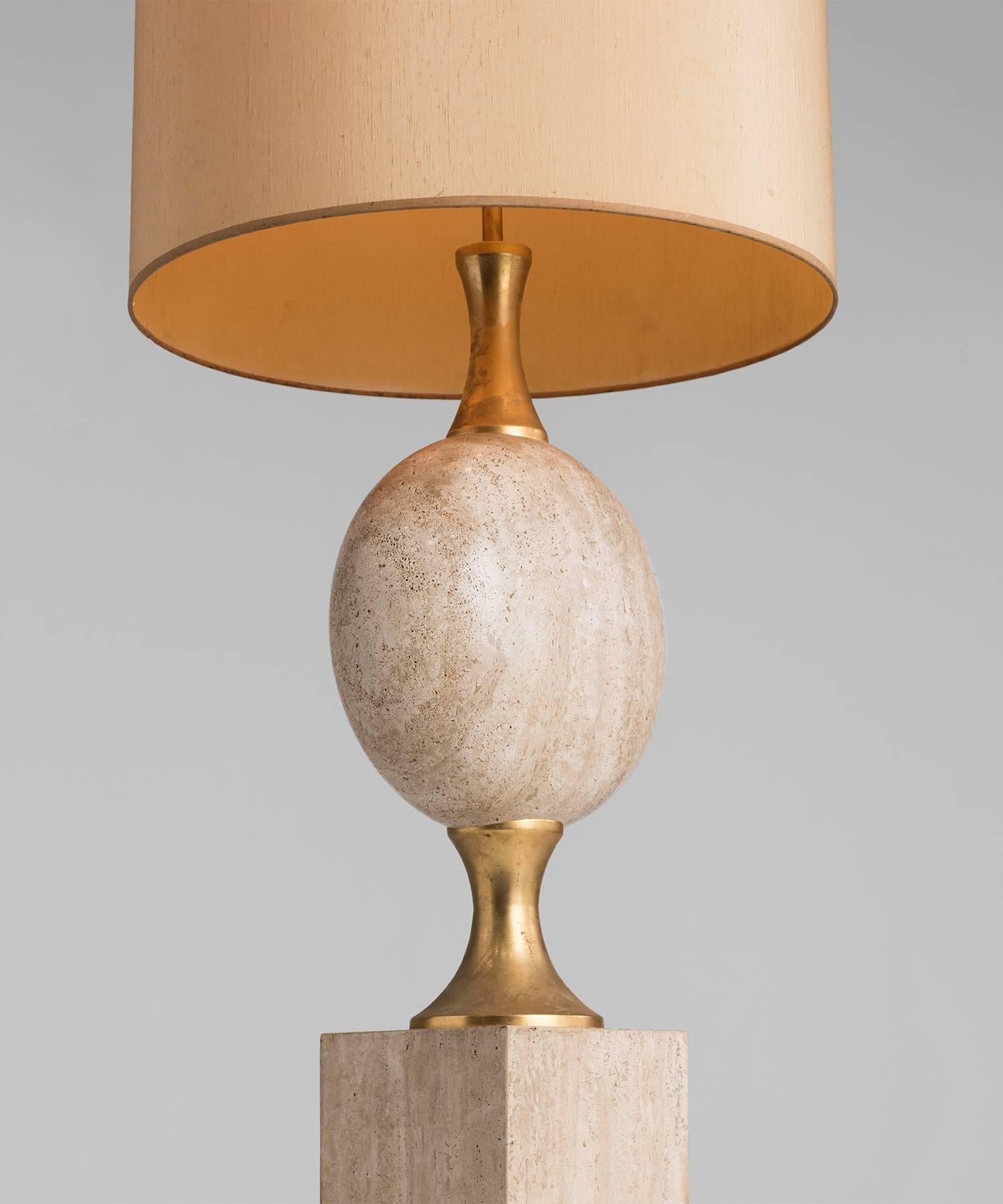 French Travertine Marble Floor Lamp by Phillipe Barbier, circa 1970