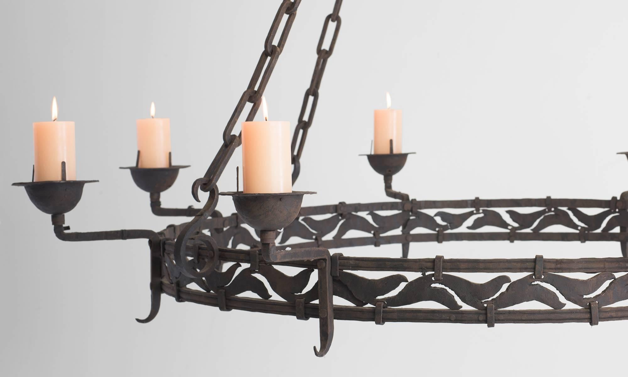 Massive Iron Candlelight Chandelier, circa 1900 In Good Condition In Culver City, CA